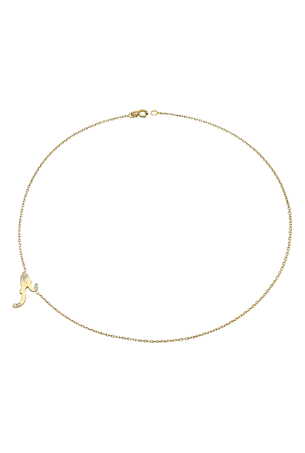 14K Medium Initial Neklace with Diamonds