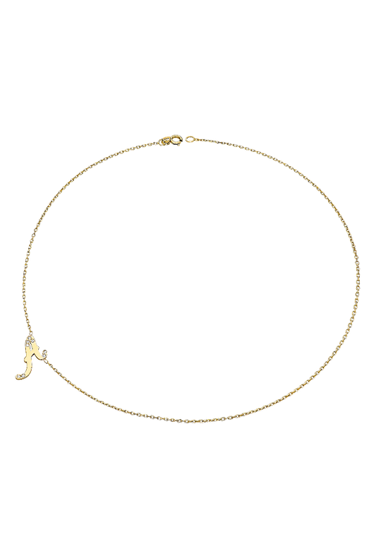 14K Medium Initial Neklace with Diamonds